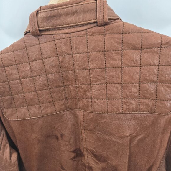 Vintage Ben Sherman Brown Leather Jacket Moto Quilted Back Distressed Flaws Med - Picture 6 of 16